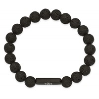 Chisel Stainless Steel Brushed Black IP-plated Bracelet with White Enamel Medical ID 8.5mm Lava Stone Beaded Stretch view 2