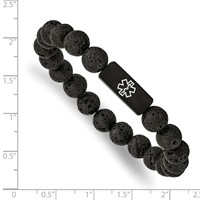 Chisel Stainless Steel Brushed Black IP-plated Bracelet with White Enamel Medical ID 8.5mm Lava Stone Beaded Stretch view 3