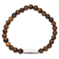 Stainless Steel Polished Medical ID Tiger's Eye Bead Stretch Bracelet view 2