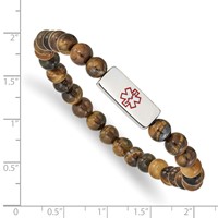 Stainless Steel Polished Medical ID Tiger's Eye Bead Stretch Bracelet view 3