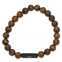 Stainless Steel Brushed Black IP Medical ID Tiger's Eye Stretch Bracelet view 2