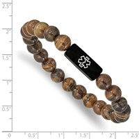 Stainless Steel Brushed Black IP Medical ID Tiger's Eye Stretch Bracelet view 3