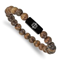 Stainless Steel Brushed Black IP Medical ID Tiger's Eye Stretch Bracelet view 1