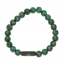 Chisel Stainless Steel Brushed Black IP-plated Bracelet with White Enamel Medical ID 8.5mm Dyed Green Stone Beaded Stretch view 2