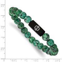 Chisel Stainless Steel Brushed Black IP-plated Bracelet with White Enamel Medical ID 8.5mm Dyed Green Stone Beaded Stretch view 3