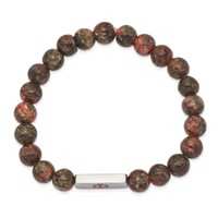 Chisel Stainless Steel Polished Bracelet with Red Enamel Medical ID 8.5mm Poppy Jasper Beaded Stretch view 2