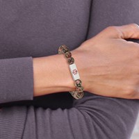Chisel Stainless Steel Polished Bracelet with Red Enamel Medical ID 8.5mm Poppy Jasper Beaded Stretch view 4