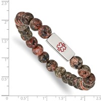 Chisel Stainless Steel Polished Bracelet with Red Enamel Medical ID 8.5mm Poppy Jasper Beaded Stretch view 3