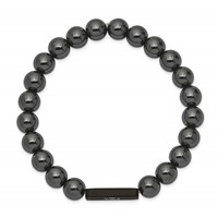 Chisel Stainless Steel Brushed Black IP-plated Bracelet with White Enamel Medical ID 8mm Hematite Beaded Stretch view 2
