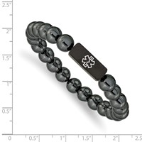 Chisel Stainless Steel Brushed Black IP-plated Bracelet with White Enamel Medical ID 8mm Hematite Beaded Stretch view 3
