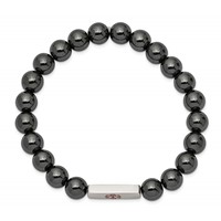 Chisel Stainless Steel Polished Bracelet with Red Enamel Medical ID 8mm Hematite Beaded Stretch view 2