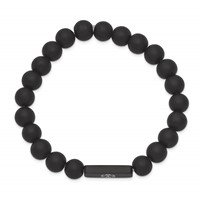 Chisel Stainless Steel Brushed Black IP-plated Bracelet with White Enamel Medical ID 8.5mm Black Agate Beaded Stretch view 2