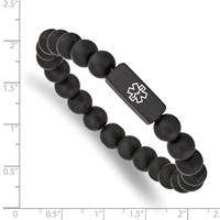 Chisel Stainless Steel Brushed Black IP-plated Bracelet with White Enamel Medical ID 8.5mm Black Agate Beaded Stretch view 3