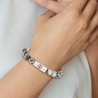 Chisel Stainless Steel Polished Bracelet with Red Enamel Medical ID 8.5mm Lotus Jasper Beaded Stretch view 4