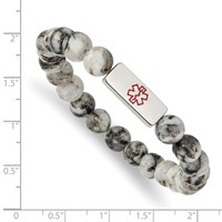 Chisel Stainless Steel Polished Bracelet with Red Enamel Medical ID 8.5mm Lotus Jasper Beaded Stretch view 3