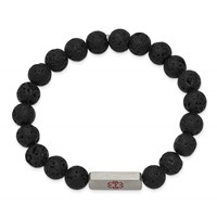 Stainless Steel Brushed Medical ID Lava Stone Stretch Bracelet view 2