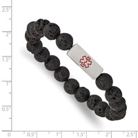 Stainless Steel Brushed Medical ID Lava Stone Stretch Bracelet view 3