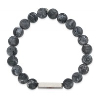 Chisel Stainless Steel Brushed Bracelet with Red Enamel Medical ID 8.5mm Labradorite Beaded Stretch view 2