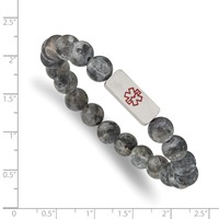 Chisel Stainless Steel Brushed Bracelet with Red Enamel Medical ID 8.5mm Labradorite Beaded Stretch view 3