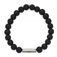 Stainless Steel Brushed Medical ID Plate Black Agate Bead Stretch Bracelet view 2