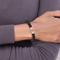 Stainless Steel Brushed Medical ID Plate Black Agate Bead Stretch Bracelet view 4