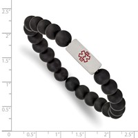 Stainless Steel Brushed Medical ID Plate Black Agate Bead Stretch Bracelet view 3