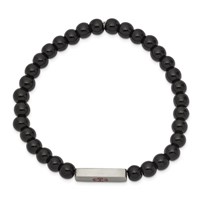 Chisel Stainless Steel Brushed Bracelet with Red Enamel Medical ID 6mm Onyx Beaded Stretch view 2
