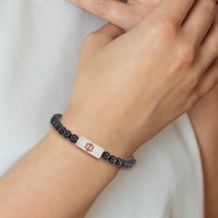 Chisel Stainless Steel Brushed Bracelet with Red Enamel Medical ID 6mm Onyx Beaded Stretch view 4