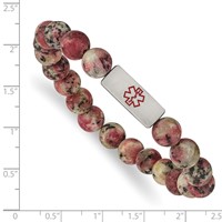 Chisel Stainless Steel Brushed Bracelet with Red Enamel Medical ID 8.5mm Rhodochrosite Beaded Stretch view 3