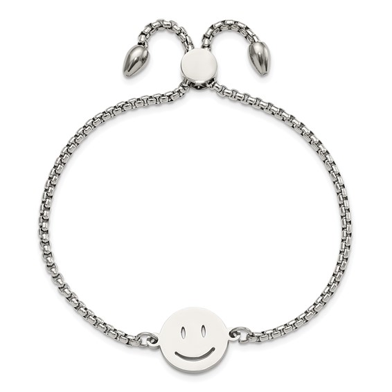 Chisel Stainless Steel Polished Happy Face Adjustable Bracelet