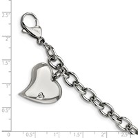 Chisel Stainless Steel Polished Link Bracelet with CZ Heart Dangle Charm, 7.5" view 5