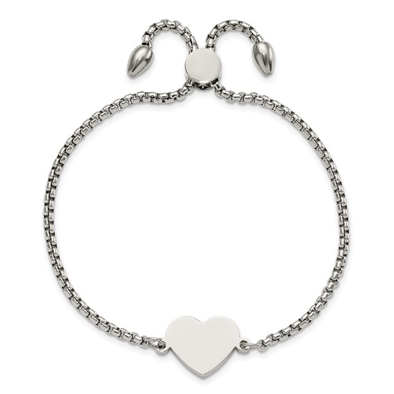 Chisel Stainless Steel Polished Heart Adjustable Bracelet