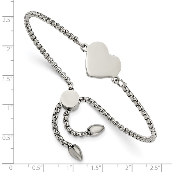 Chisel Stainless Steel Polished Heart Adjustable Bracelet