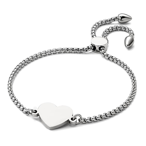 Chisel Stainless Steel Polished Heart Adjustable Bracelet