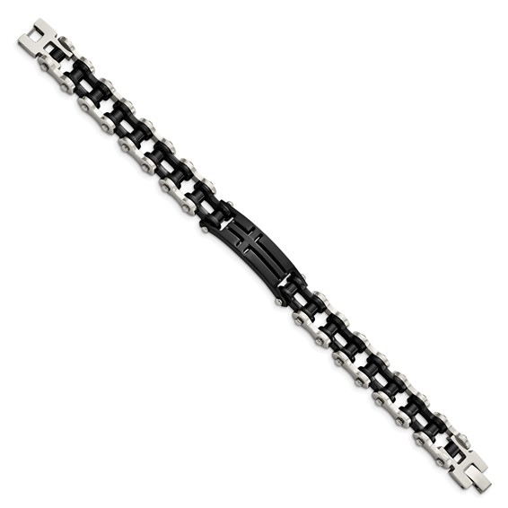 Chisel Stainless Steel Polished Black IP-plated 9 inch Cross ID Bracelet