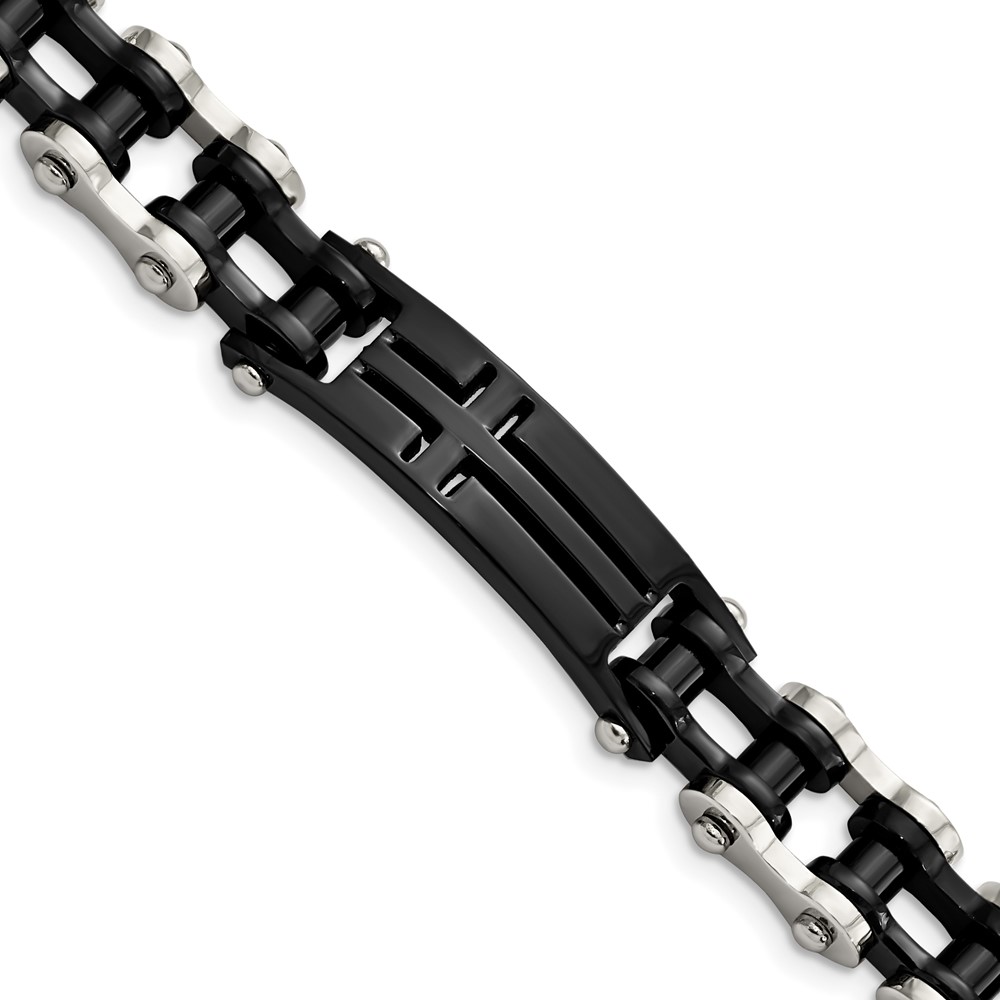 Stainless Steel Polished Black IP-plated Cross 9in ID Bracelet