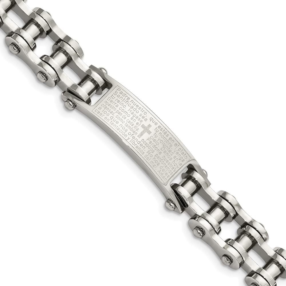 Stainless Steel Polished Spanish Lord's Prayer 9in Link Bracelet