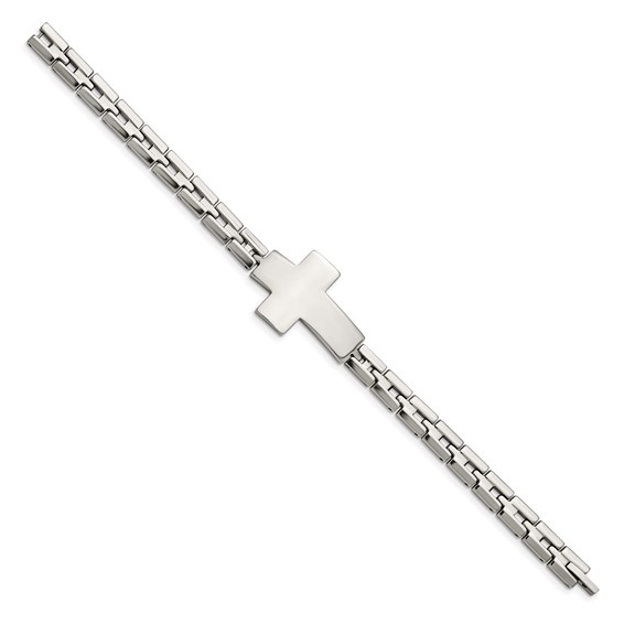 Chisel Stainless Steel Polished Cross 8 inch Link Bracelet