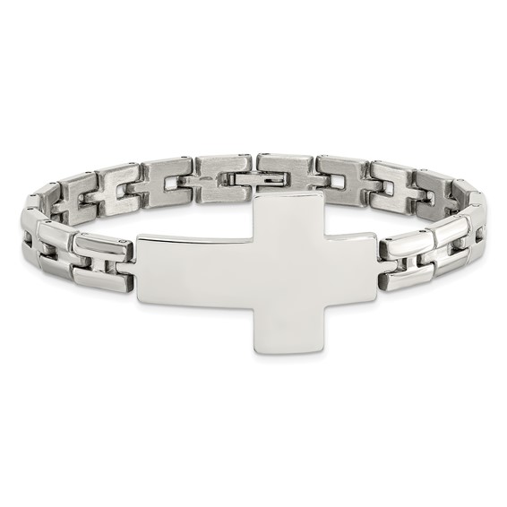 Chisel Stainless Steel Polished Cross 8 inch Link Bracelet