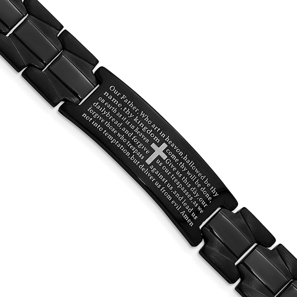 Stainless Steel Brushed & Polished Black IP Lord's Prayer 8.5in Bracelet