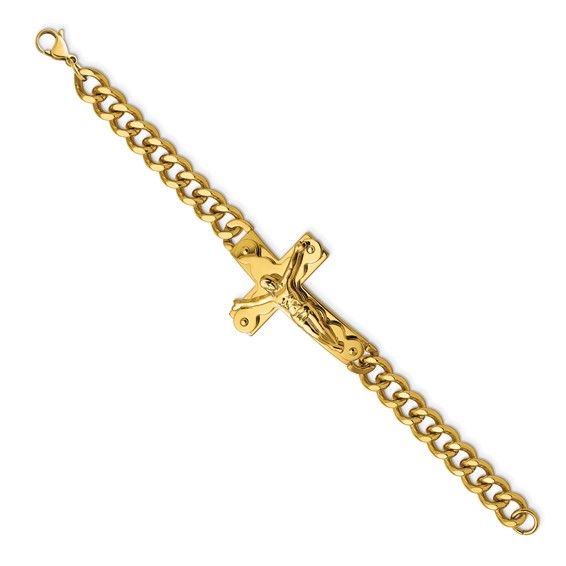Chisel Stainless Steel Polished Yellow IP-plated Crucifix 8.25 inch Bracelet