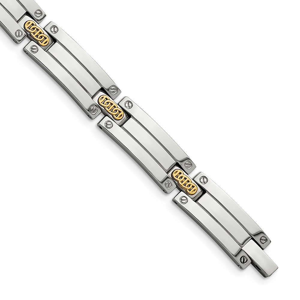 Stainless Steel with14k Accent 8.5in Polished Link Bracelet
