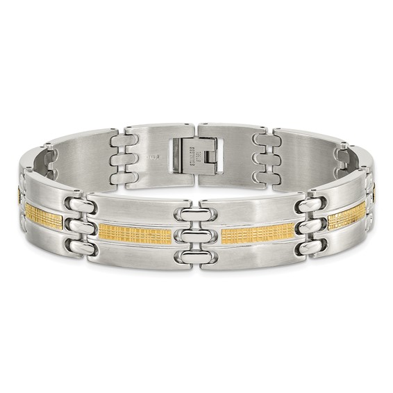 Chisel Stainless Steel with 14k Gold Accent Brushed and Polished 8.5 inch Link Bracelet