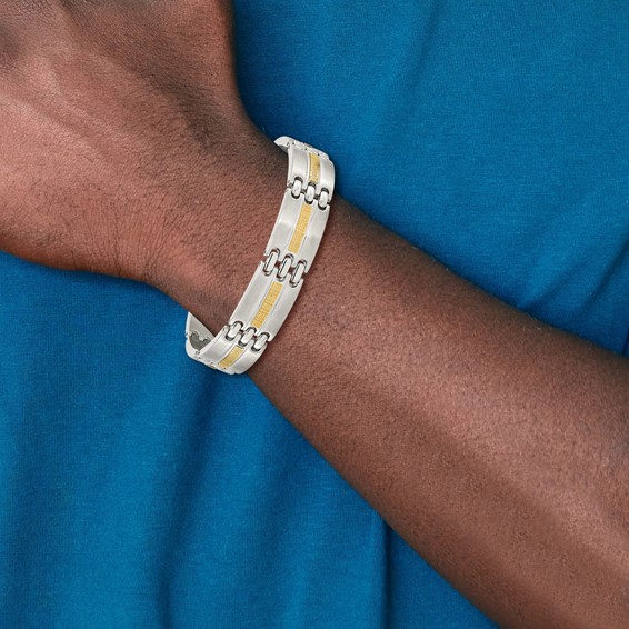Chisel Stainless Steel with 14k Gold Accent Brushed and Polished 8.5 inch Link Bracelet
