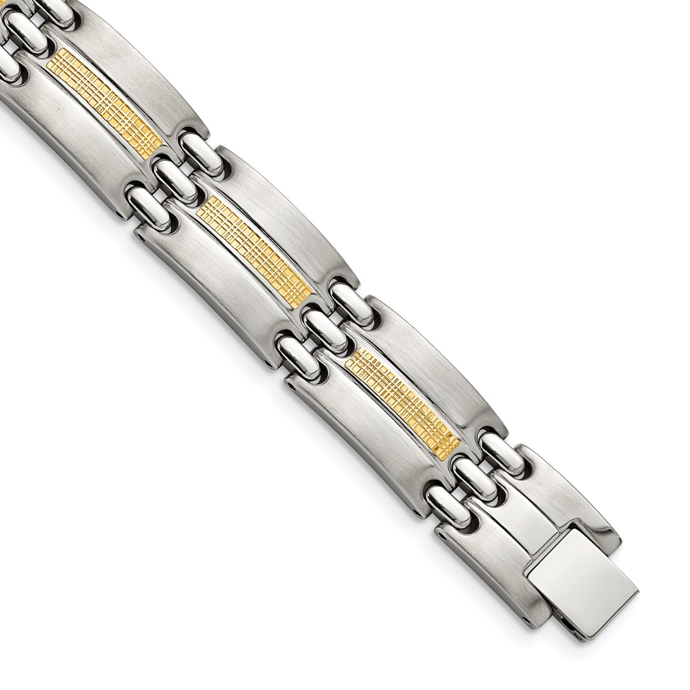Stainless Steel with 14k Accent 8.5in Brushed and Polished Link Bracelet