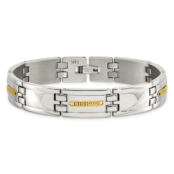 Chisel Stainless Steel with 14k Gold Accent Polished 8.75 inch Link Bracelet