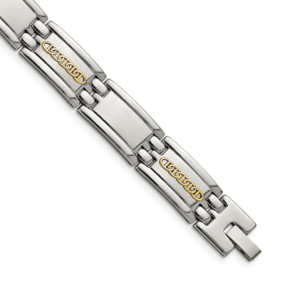 Stainless Steel with 14k Accent 8.75in Polished Link Bracelet