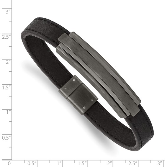 Chisel Stainless Steel Brushed and Polished Gun Metal IP-plated Black Rubber 8.5 inch Bracelet