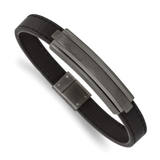 Chisel Stainless Steel Brushed and Polished Gun Metal IP-plated Black Rubber 8.5 inch Bracelet