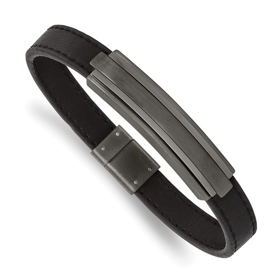 Chisel Stainless Steel Brushed and Polished Gun Metal IP-plated Black Rubber 8.5 inch Bracelet